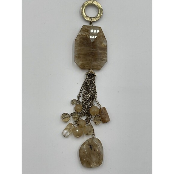 Quartz Crystal Waterfall Tassel Pendant Necklace Gold Tone Signed ROX - Picture 4 of 7
